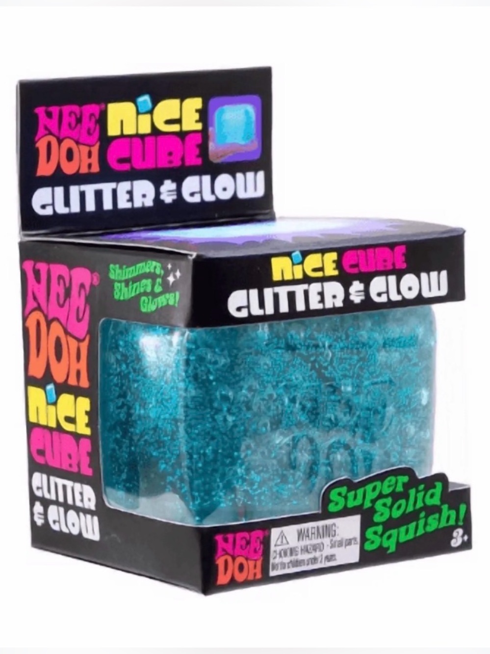 NeeDoh Nice Cube Glitter & Glow - Blue Squishy fidget Toy authentic TikTok